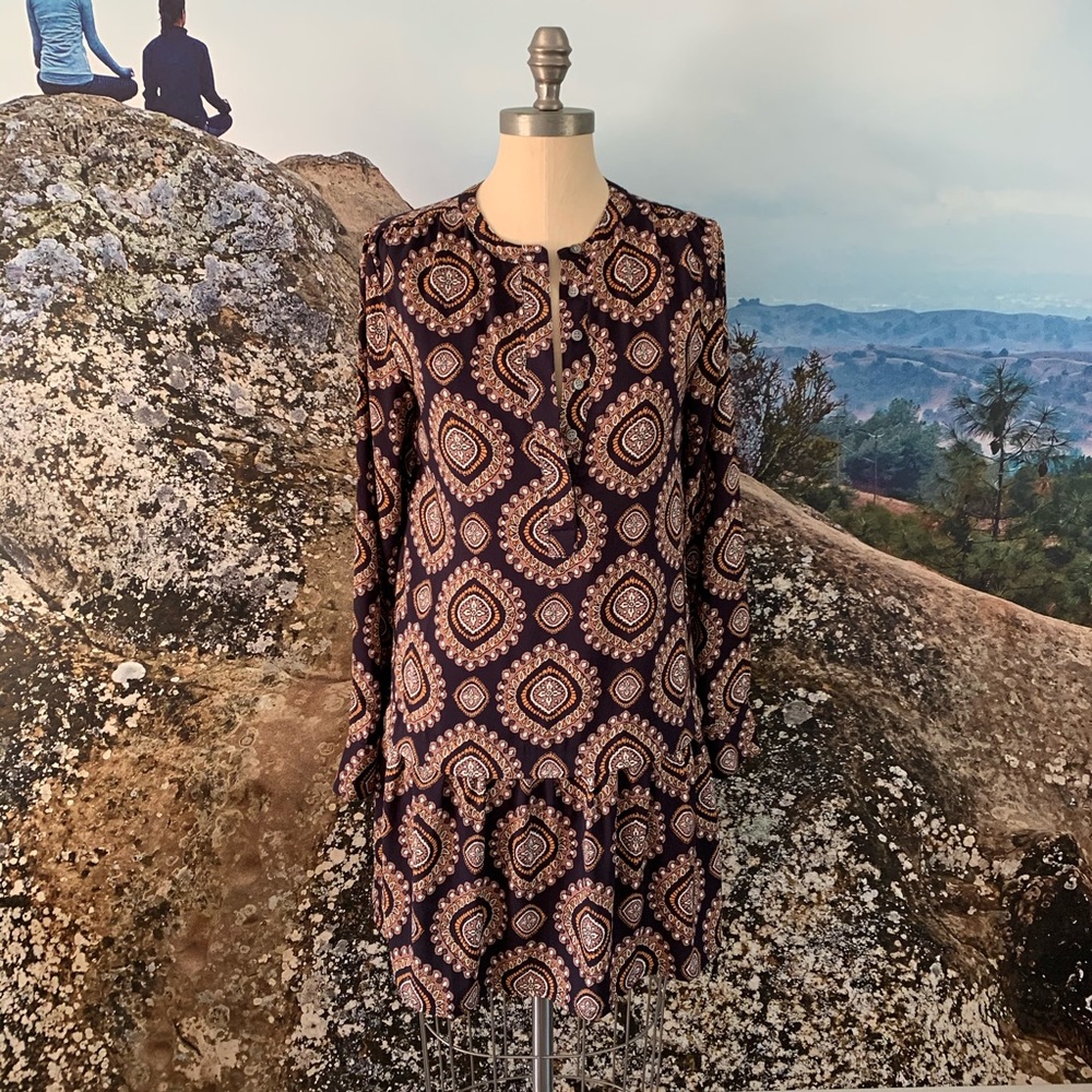 LOFT Medallion Print Peplum Henley Dress